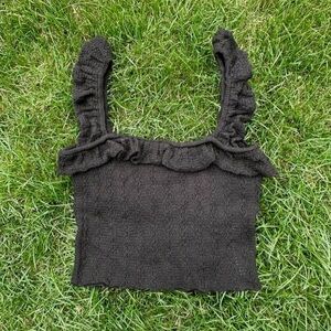Black Ruffled Sleeve Knit Cropped Tank Top